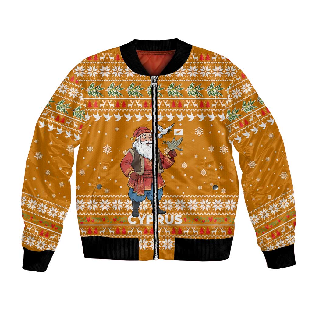 Cyprus Christmas Bomber Jacket with Santa Holding Doves Olive Branch Snowflakes and Holiday - Wonder Print Shop