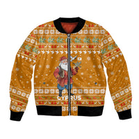Cyprus Christmas Bomber Jacket with Santa Holding Doves Olive Branch Snowflakes and Holiday - Wonder Print Shop