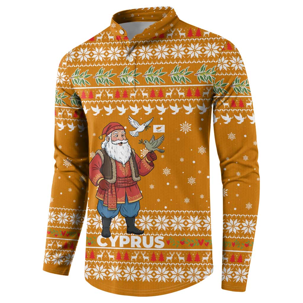 Cyprus Christmas Button Sweatshirt with Santa Holding Doves Olive Branch Snowflakes and Holiday - Wonder Print Shop