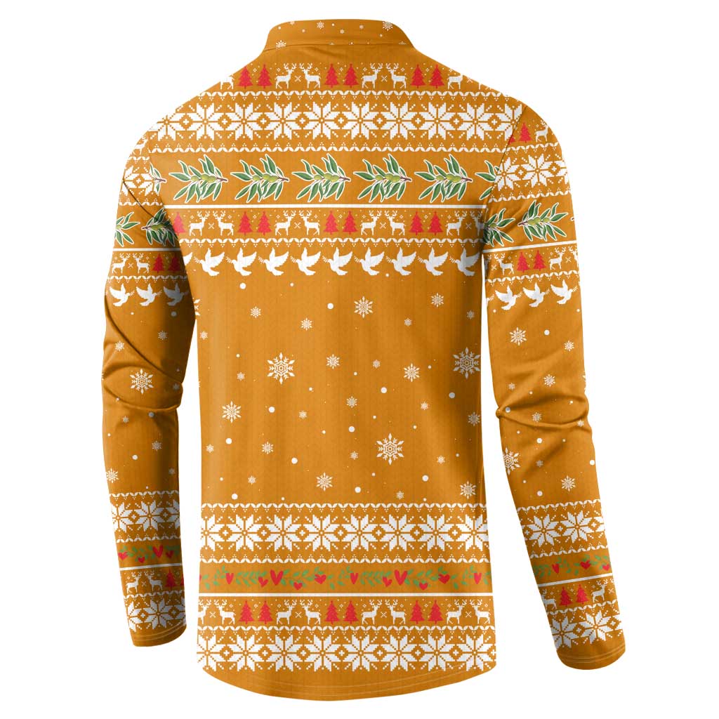 Cyprus Christmas Button Sweatshirt with Santa Holding Doves Olive Branch Snowflakes and Holiday - Wonder Print Shop