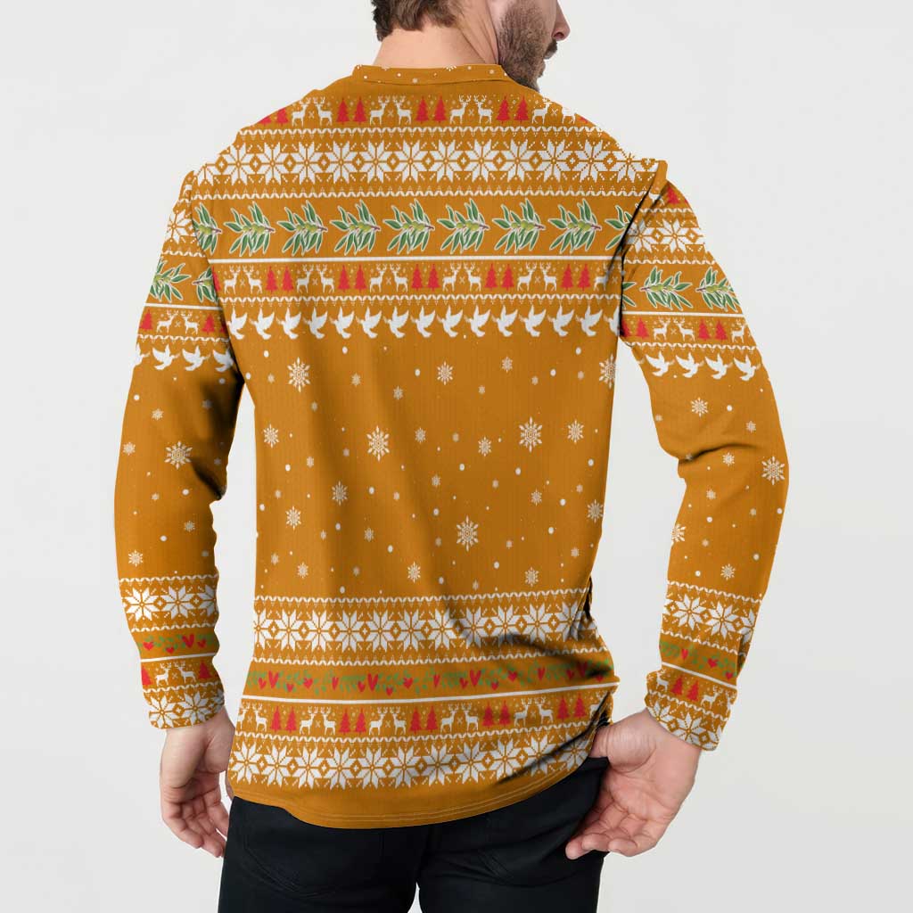 Cyprus Christmas Button Sweatshirt with Santa Holding Doves Olive Branch Snowflakes and Holiday - Wonder Print Shop