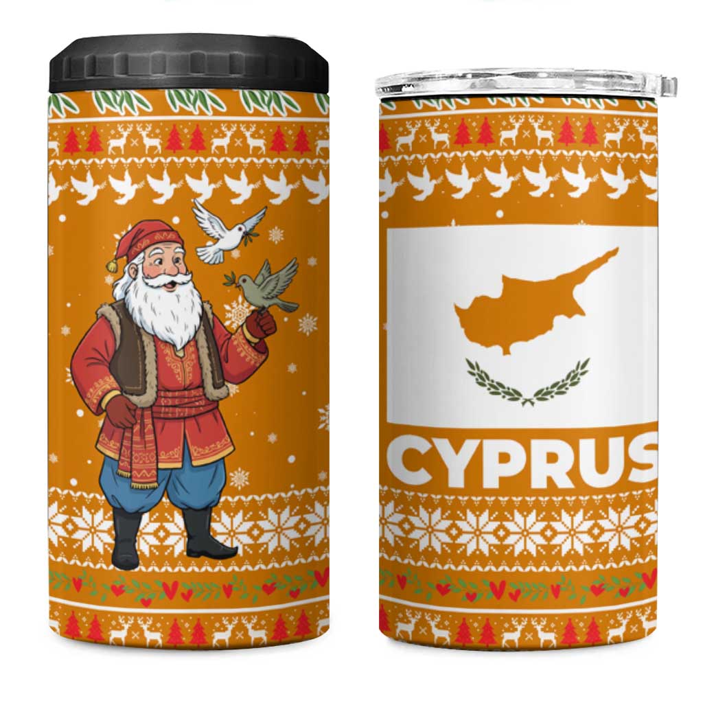 Cyprus Christmas 4 in 1 Can Cooler Tumbler with Santa Holding Doves Olive Branch Snowflakes and Holiday - Wonder Print Shop