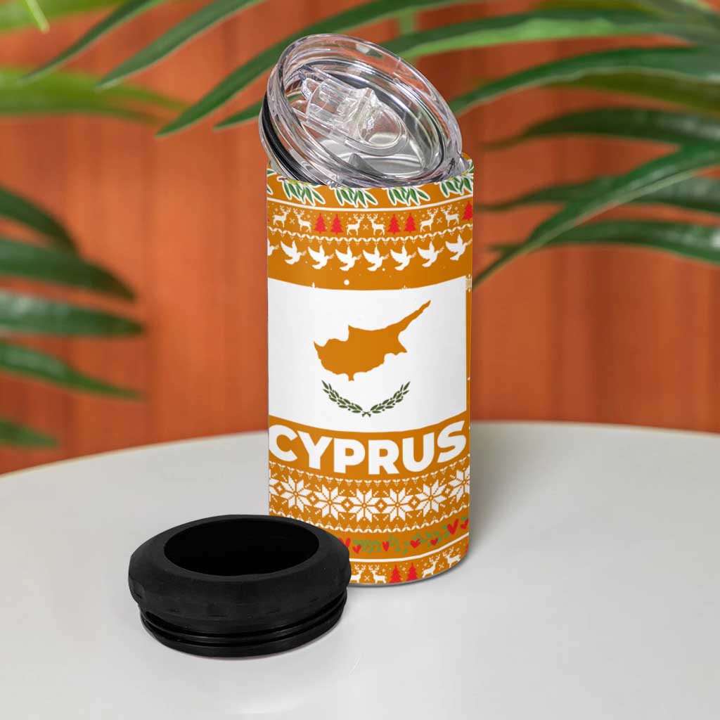 Cyprus Christmas 4 in 1 Can Cooler Tumbler with Santa Holding Doves Olive Branch Snowflakes and Holiday - Wonder Print Shop