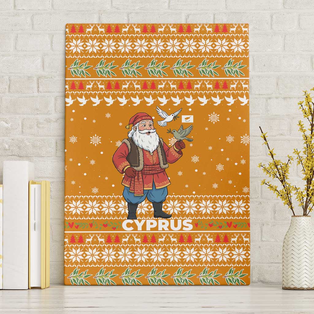 Cyprus Christmas Canvas Wall Art with Santa Holding Doves Olive Branch Snowflakes and Holiday - Wonder Print Shop