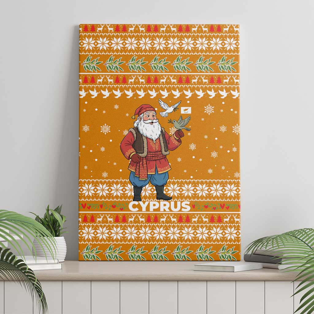 Cyprus Christmas Canvas Wall Art with Santa Holding Doves Olive Branch Snowflakes and Holiday - Wonder Print Shop