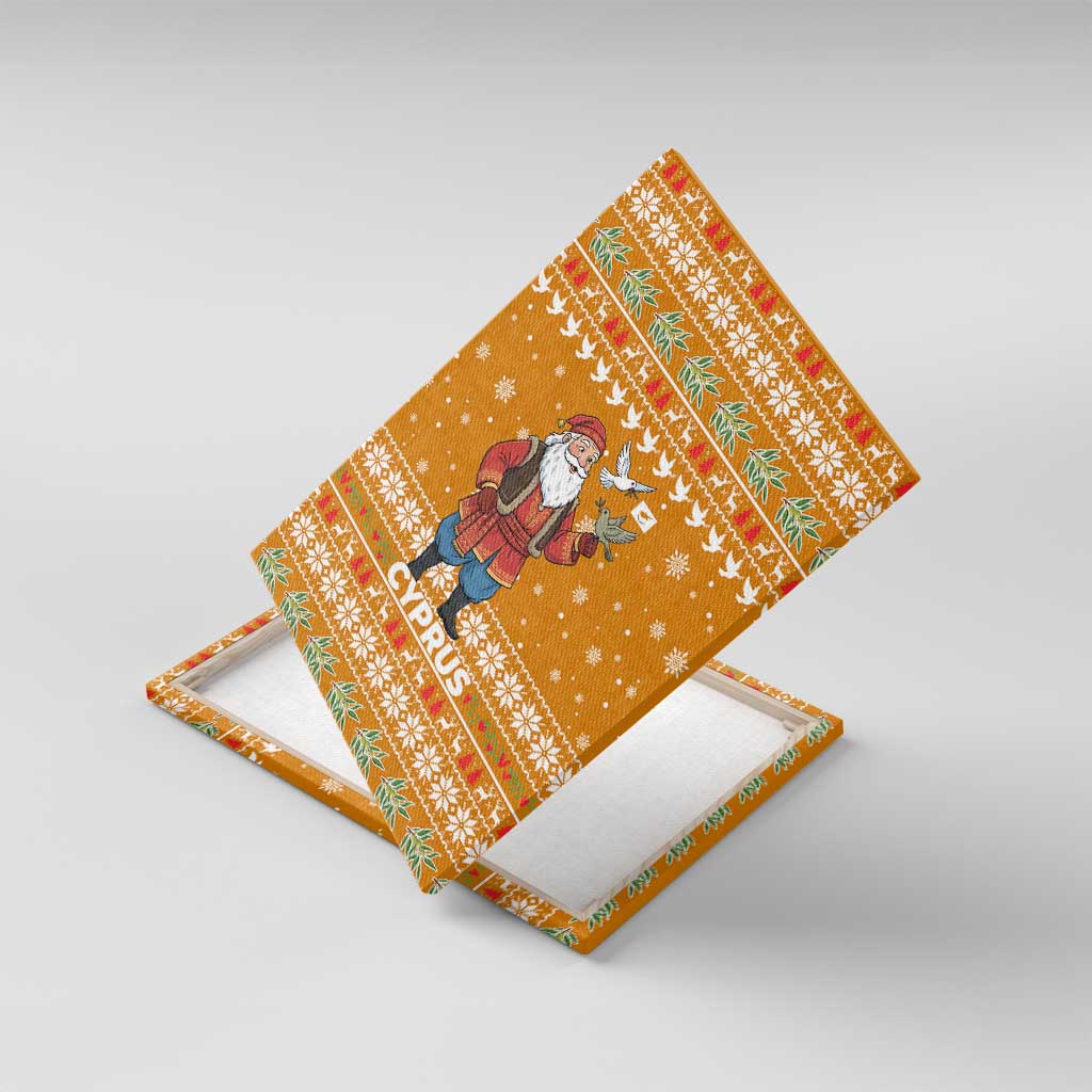 Cyprus Christmas Canvas Wall Art with Santa Holding Doves Olive Branch Snowflakes and Holiday - Wonder Print Shop