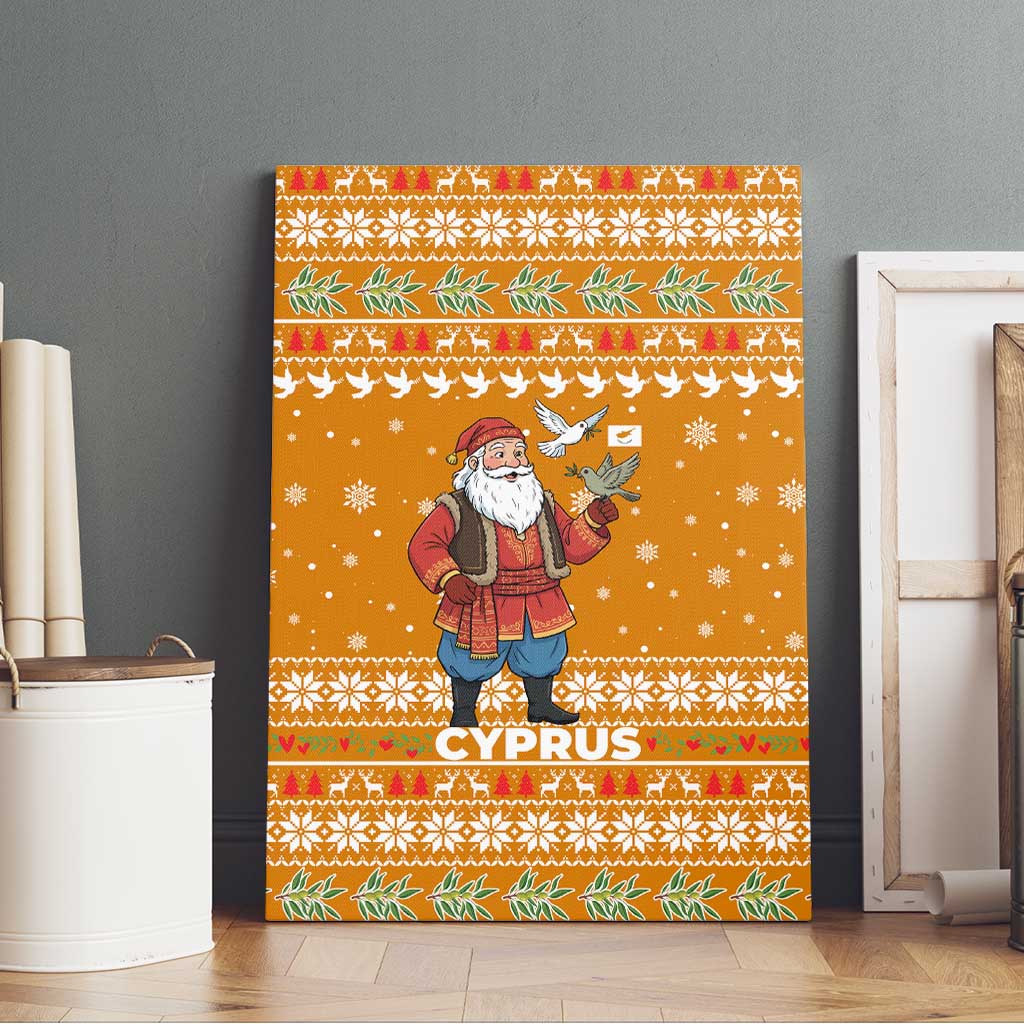 Cyprus Christmas Canvas Wall Art with Santa Holding Doves Olive Branch Snowflakes and Holiday - Wonder Print Shop
