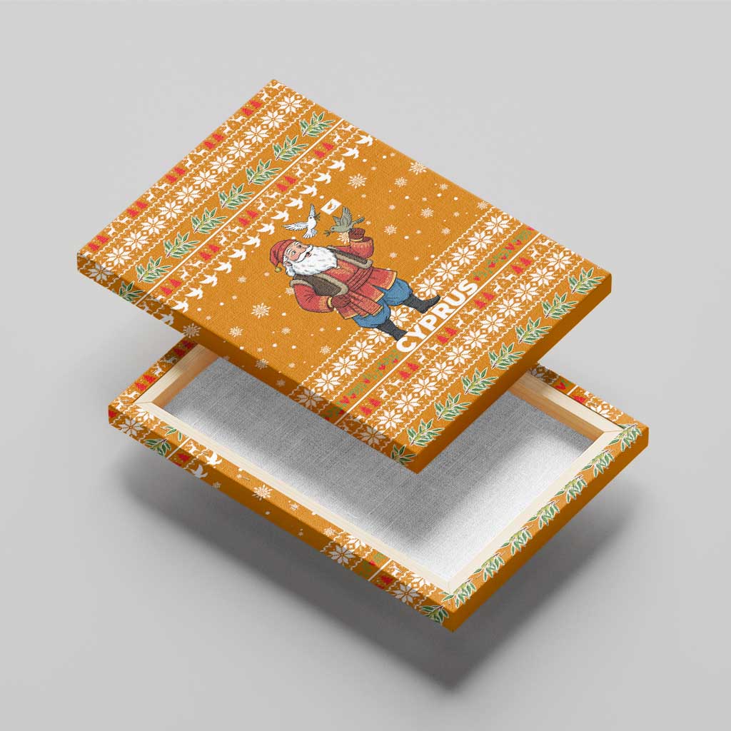 Cyprus Christmas Canvas Wall Art with Santa Holding Doves Olive Branch Snowflakes and Holiday - Wonder Print Shop