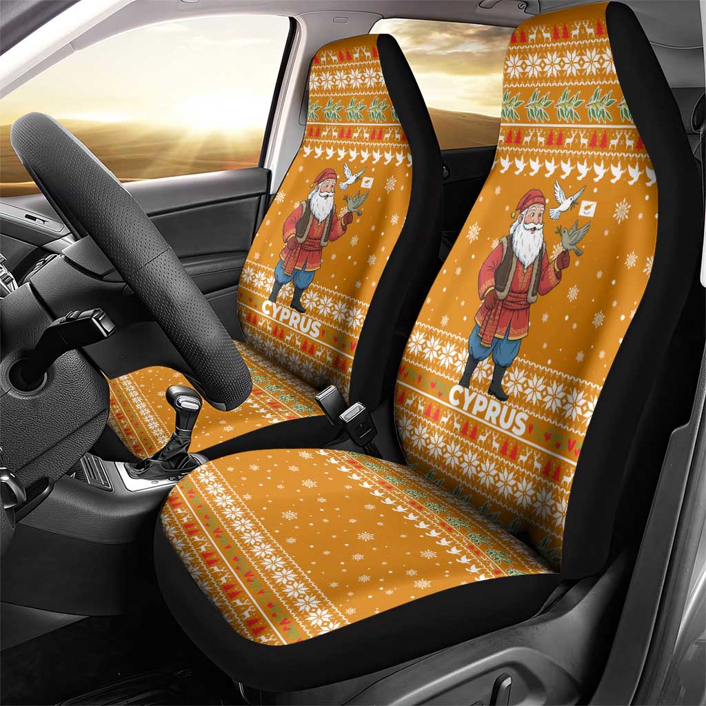Cyprus Christmas Car Seat Cover with Santa Holding Doves Olive Branch Snowflakes and Holiday - Wonder Print Shop