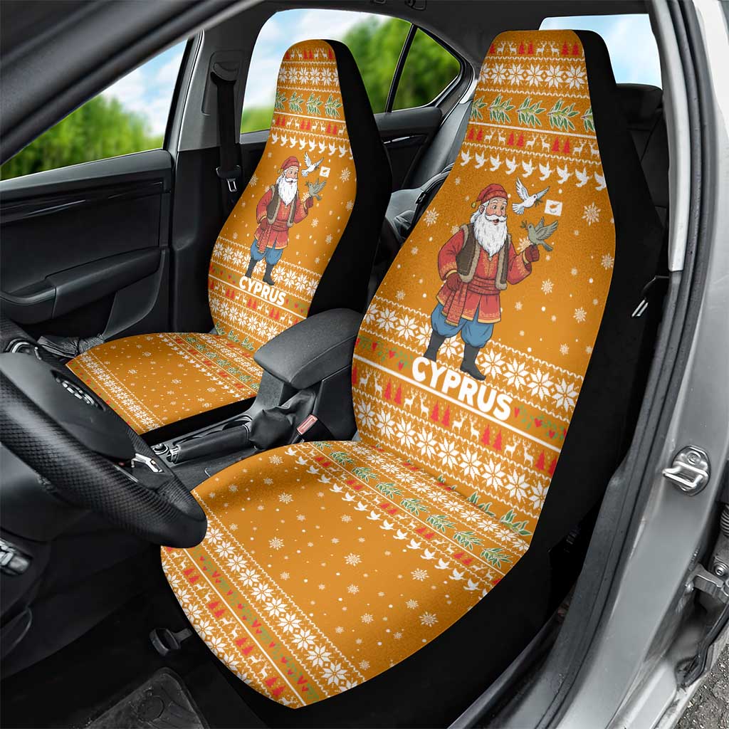 Cyprus Christmas Car Seat Cover with Santa Holding Doves Olive Branch Snowflakes and Holiday - Wonder Print Shop