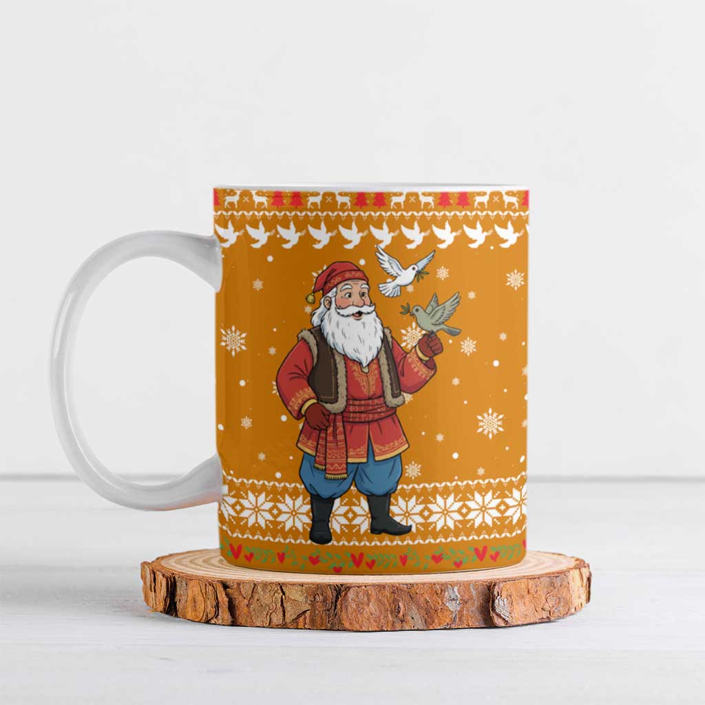 Cyprus Christmas Ceramic Mug with Santa Holding Doves Olive Branch Snowflakes and Holiday - Wonder Print Shop