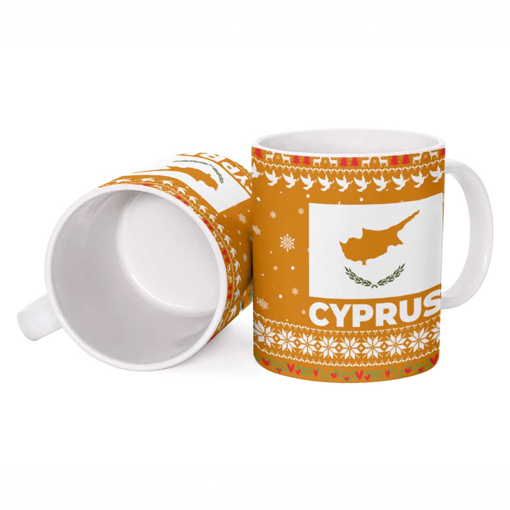 Cyprus Christmas Ceramic Mug with Santa Holding Doves Olive Branch Snowflakes and Holiday - Wonder Print Shop