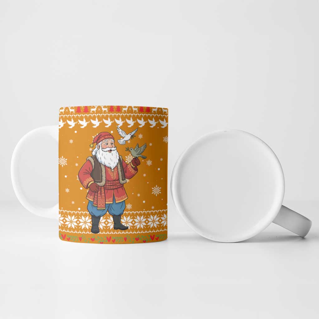 Cyprus Christmas Ceramic Mug with Santa Holding Doves Olive Branch Snowflakes and Holiday - Wonder Print Shop