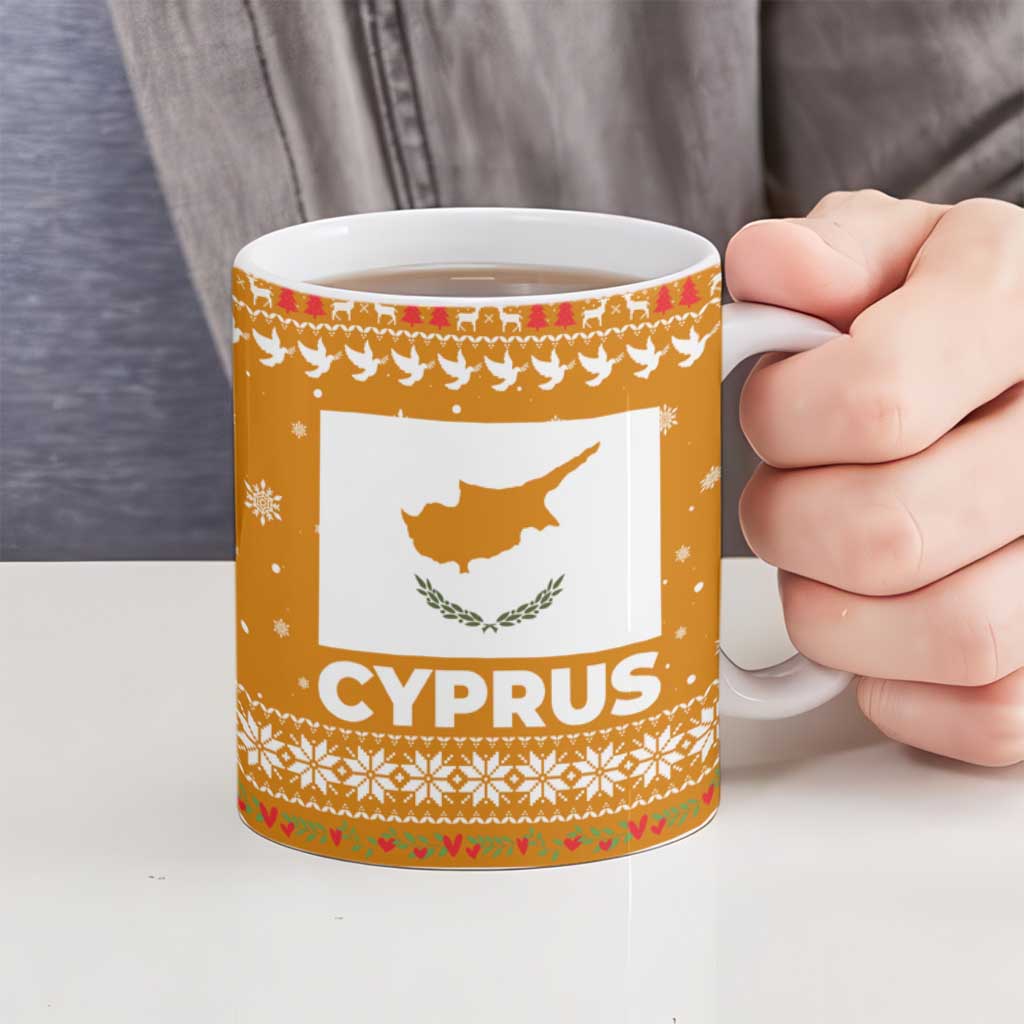 Cyprus Christmas Ceramic Mug with Santa Holding Doves Olive Branch Snowflakes and Holiday - Wonder Print Shop