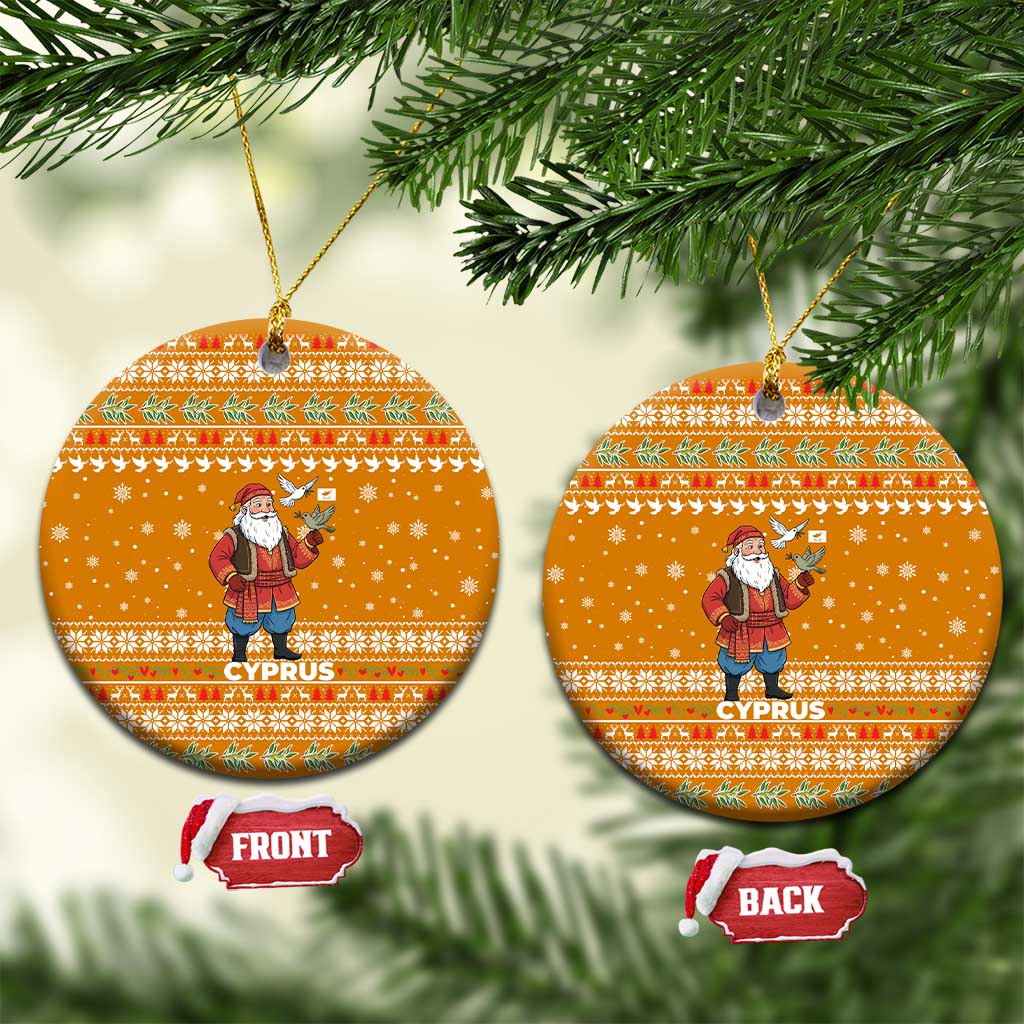 Cyprus Christmas Ceramic Ornament with Santa Holding Doves Olive Branch Snowflakes and Holiday - Wonder Print Shop