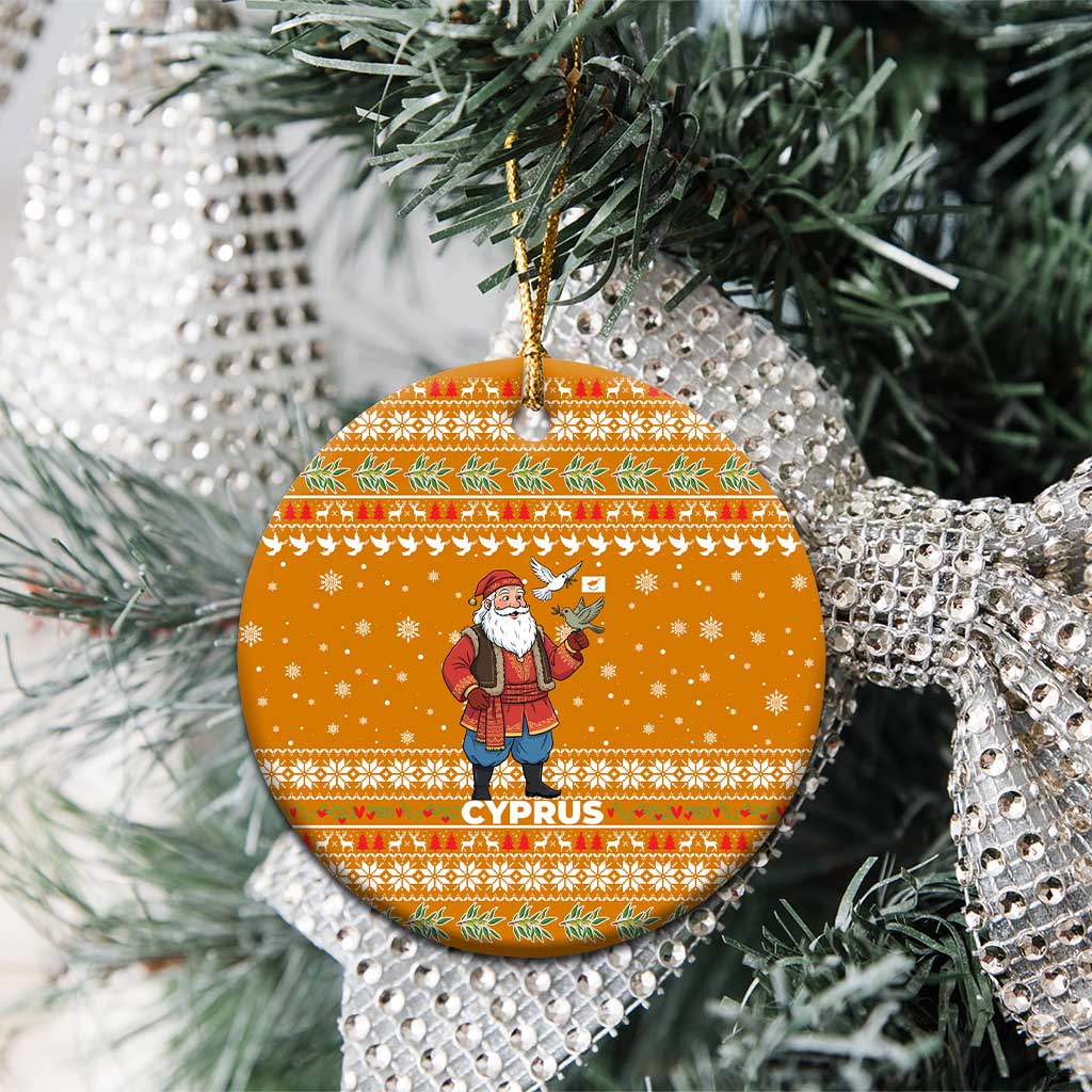 Cyprus Christmas Ceramic Ornament with Santa Holding Doves Olive Branch Snowflakes and Holiday - Wonder Print Shop