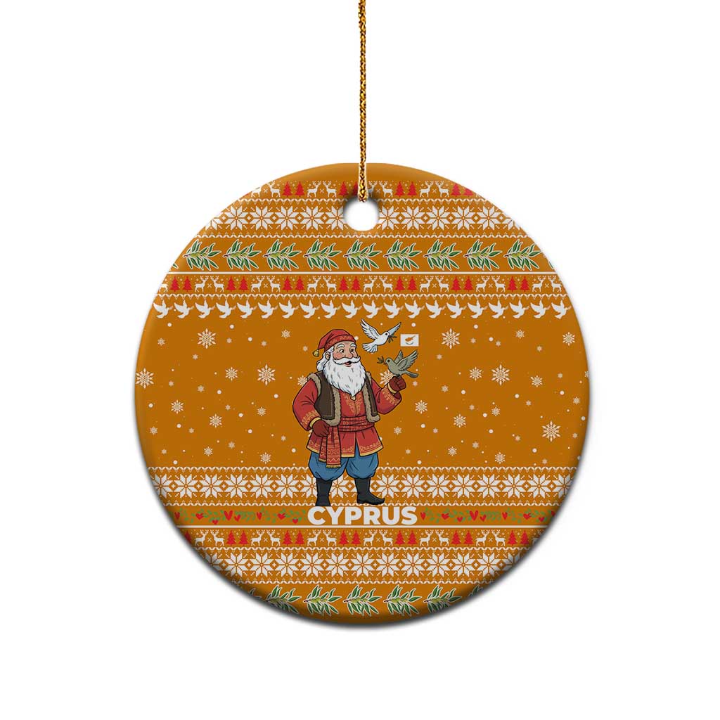 Cyprus Christmas Ceramic Ornament with Santa Holding Doves Olive Branch Snowflakes and Holiday - Wonder Print Shop
