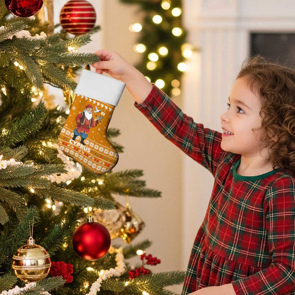Cyprus Christmas Stocking with Santa Holding Doves Olive Branch Snowflakes and Holiday - Wonder Print Shop