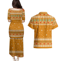 Cyprus Christmas Couples Matching Puletasi and Hawaiian Shirt with Santa Holding Doves Olive Branch Snowflakes and Holiday - Wonder Print Shop