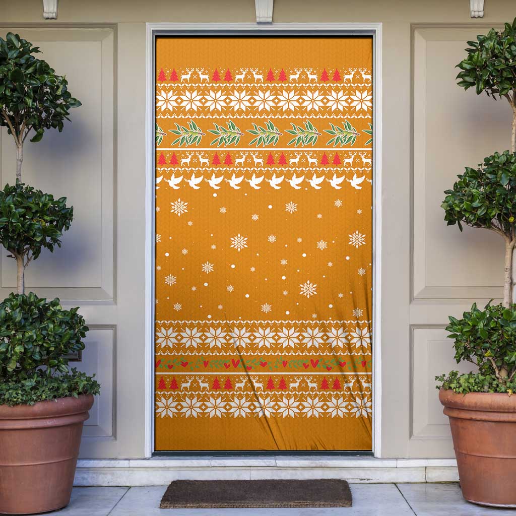 Cyprus Christmas Door Cover with Santa Holding Doves Olive Branch Snowflakes and Holiday - Wonder Print Shop