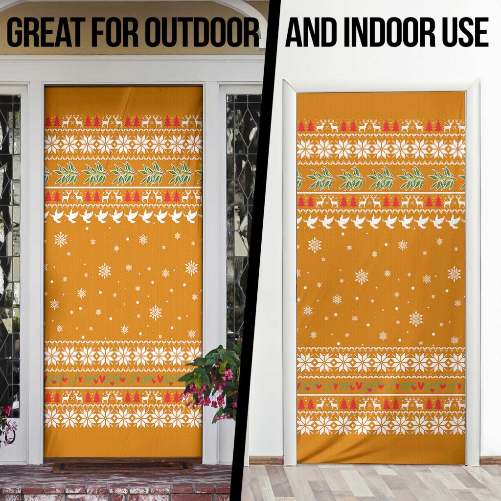 Cyprus Christmas Door Cover with Santa Holding Doves Olive Branch Snowflakes and Holiday - Wonder Print Shop