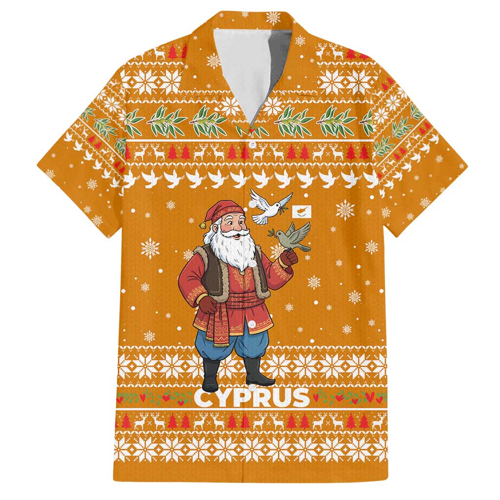 Cyprus Christmas Family Matching Long Sleeve Bodycon Dress and Hawaiian Shirt with Santa Holding Doves Olive Branch Snowflakes and Holiday - Wonder Print Shop