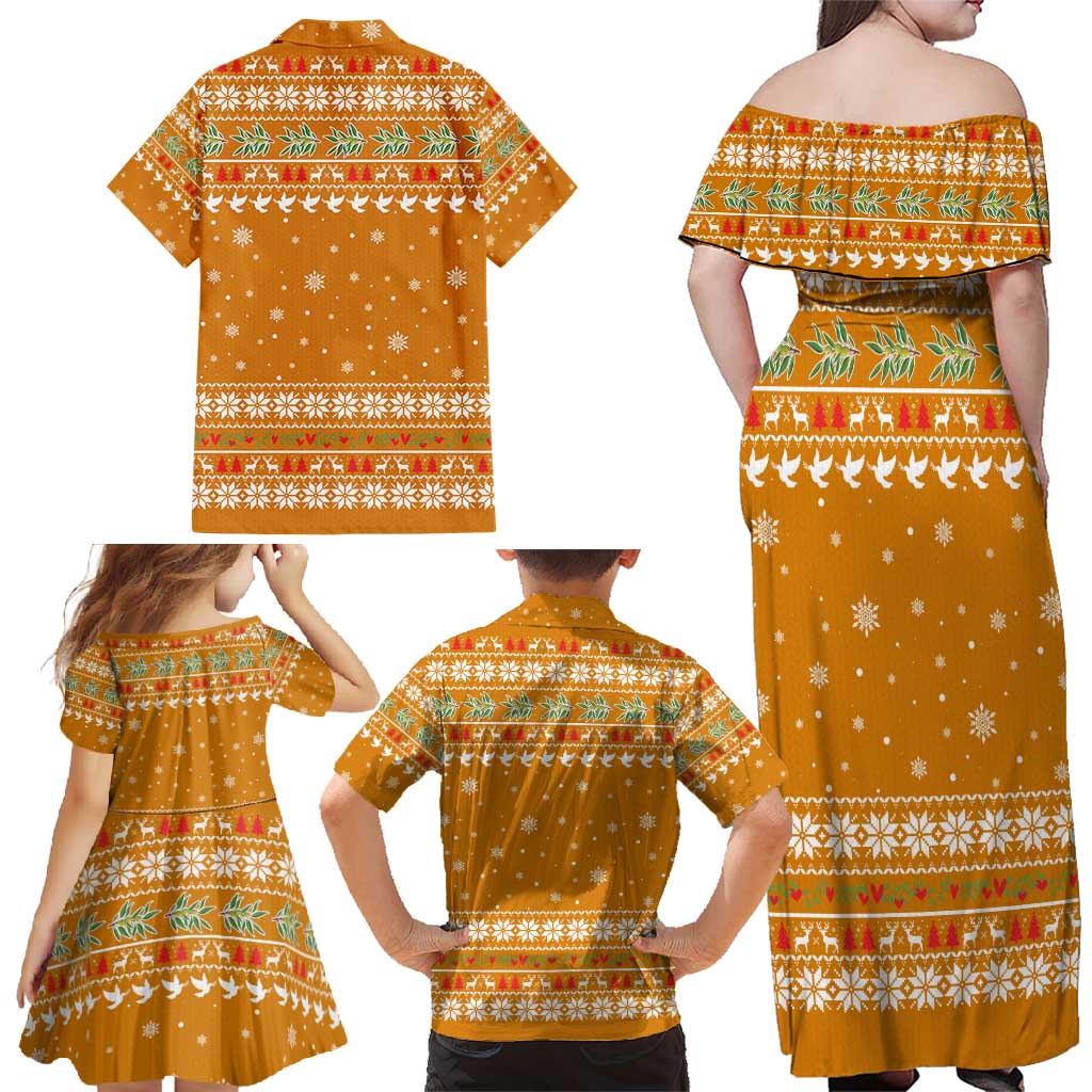 Cyprus Christmas Family Matching Off Shoulder Maxi Dress and Hawaiian Shirt with Santa Holding Doves Olive Branch Snowflakes and Holiday - Wonder Print Shop