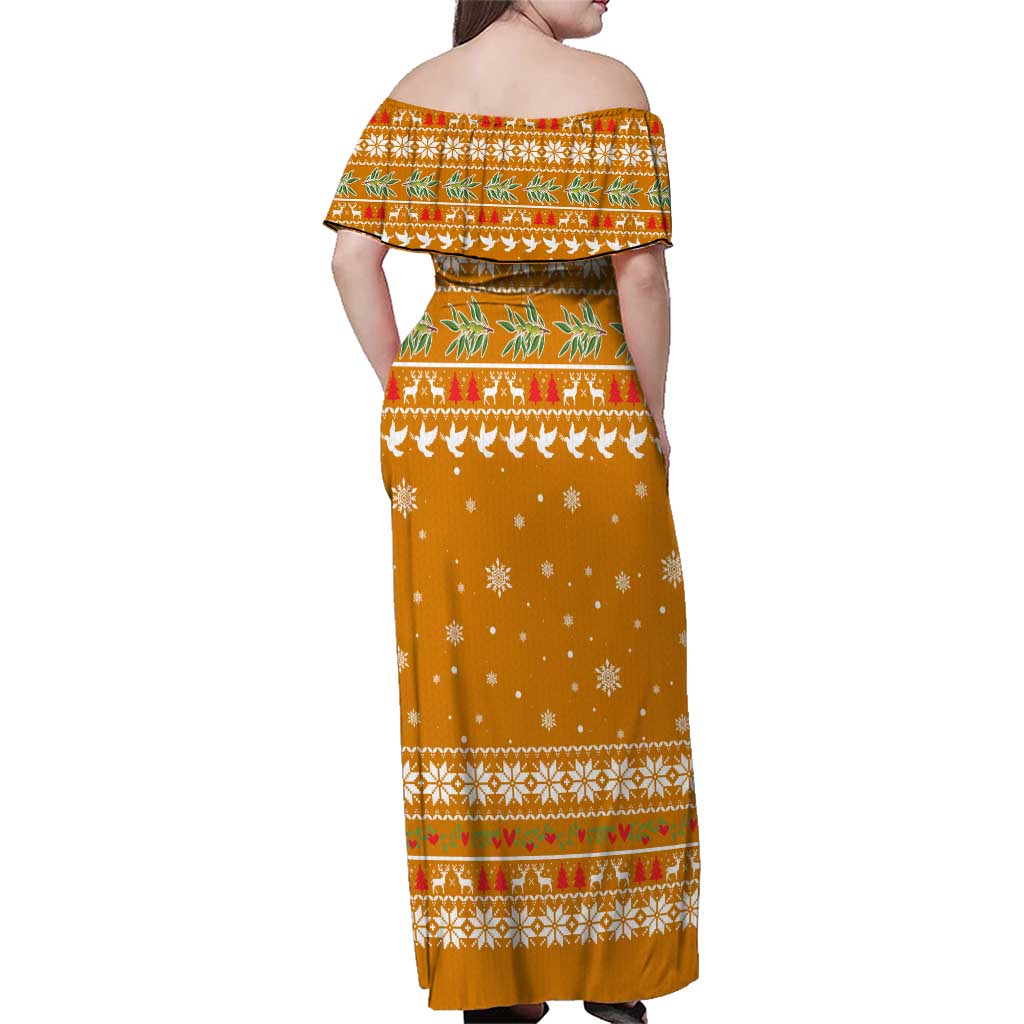 Cyprus Christmas Family Matching Off Shoulder Maxi Dress and Hawaiian Shirt with Santa Holding Doves Olive Branch Snowflakes and Holiday - Wonder Print Shop