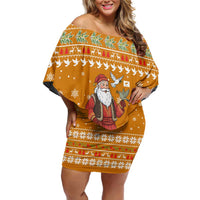 Cyprus Christmas Family Matching Off Shoulder Short Dress and Hawaiian Shirt with Santa Holding Doves Olive Branch Snowflakes and Holiday - Wonder Print Shop