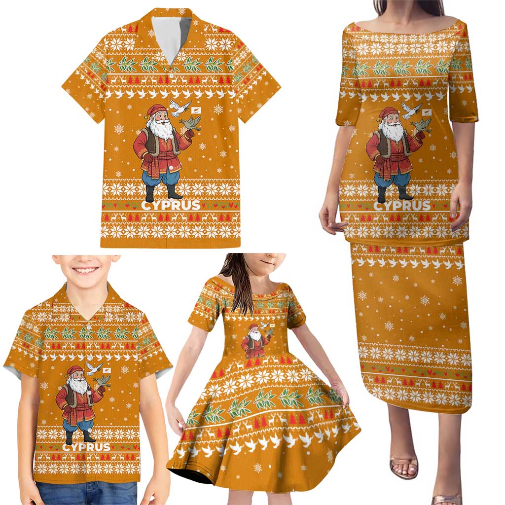 Cyprus Christmas Family Matching Puletasi and Hawaiian Shirt with Santa Holding Doves Olive Branch Snowflakes and Holiday - Wonder Print Shop