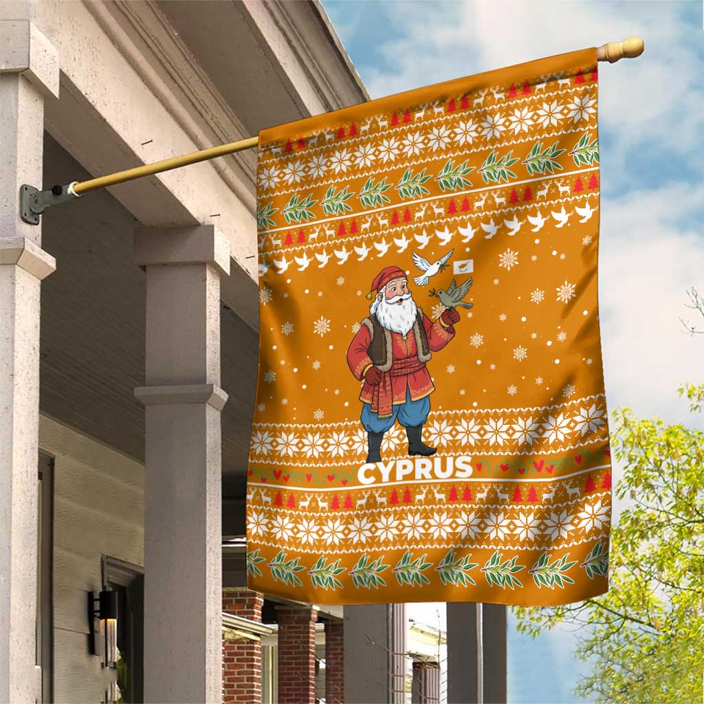 Cyprus Christmas Garden Flag with Santa Holding Doves Olive Branch Snowflakes and Holiday - Wonder Print Shop