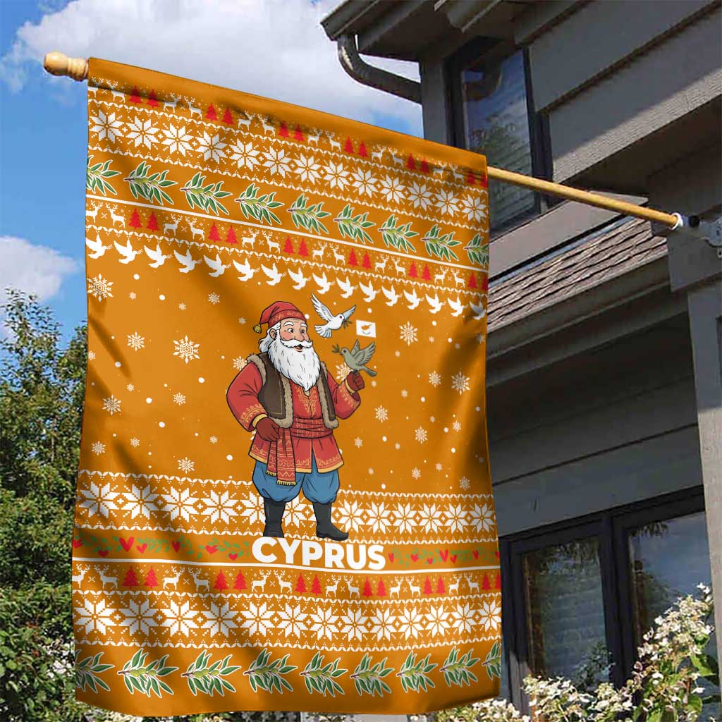 Cyprus Christmas Garden Flag with Santa Holding Doves Olive Branch Snowflakes and Holiday - Wonder Print Shop