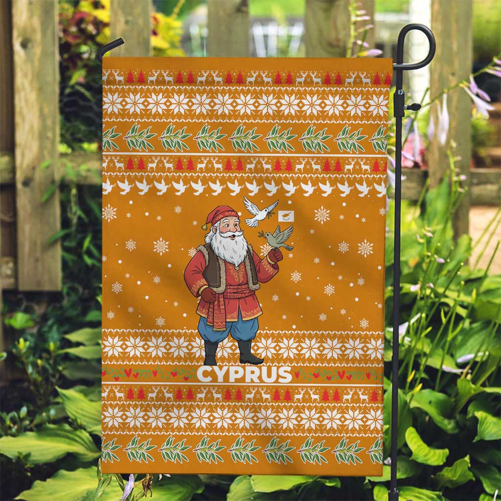 Cyprus Christmas Garden Flag with Santa Holding Doves Olive Branch Snowflakes and Holiday - Wonder Print Shop