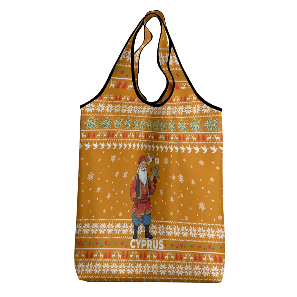 Cyprus Christmas Grocery Bag with Santa Holding Doves Olive Branch Snowflakes and Holiday - Wonder Print Shop