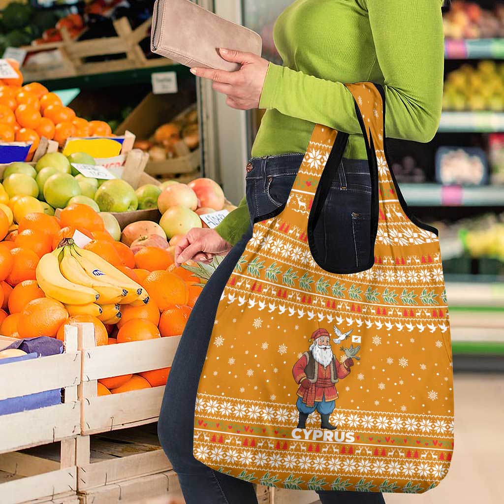 Cyprus Christmas Grocery Bag with Santa Holding Doves Olive Branch Snowflakes and Holiday - Wonder Print Shop