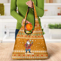 Cyprus Christmas Grocery Bag with Santa Holding Doves Olive Branch Snowflakes and Holiday - Wonder Print Shop