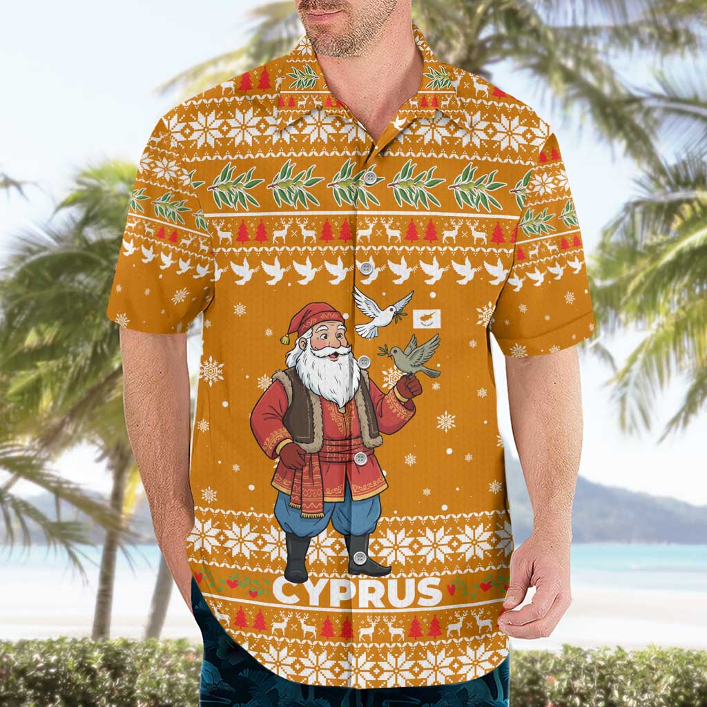 Cyprus Christmas Hawaiian Shirt with Santa Holding Doves Olive Branch Snowflakes and Holiday - Wonder Print Shop