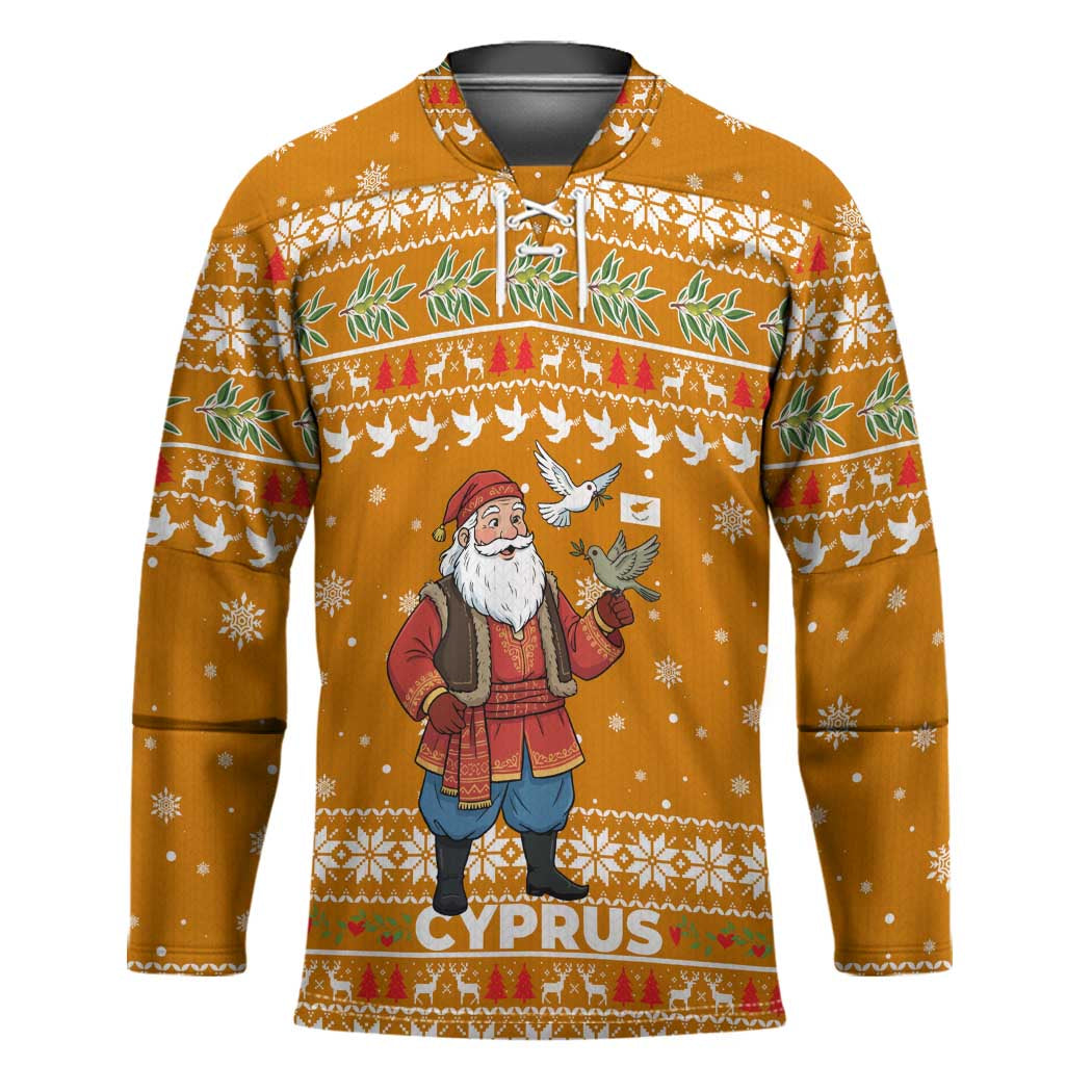 Cyprus Christmas Hockey Jersey with Santa Holding Doves Olive Branch Snowflakes and Holiday - Wonder Print Shop