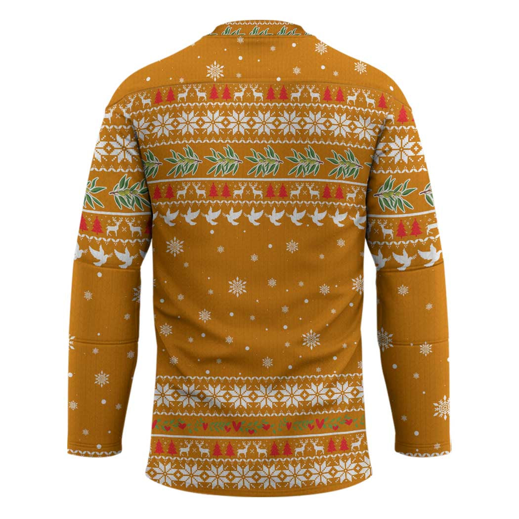 Cyprus Christmas Hockey Jersey with Santa Holding Doves Olive Branch Snowflakes and Holiday - Wonder Print Shop