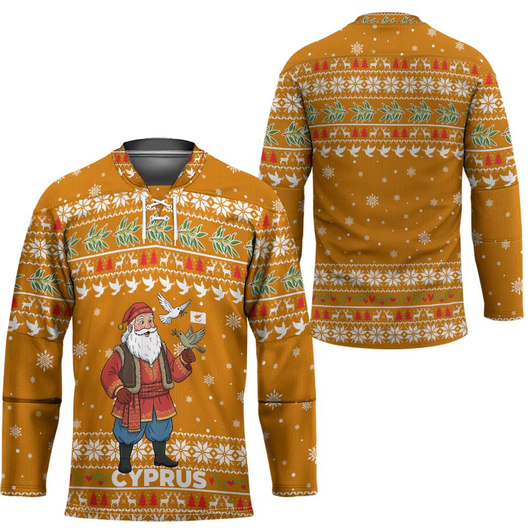 Cyprus Christmas Hockey Jersey with Santa Holding Doves Olive Branch Snowflakes and Holiday - Wonder Print Shop