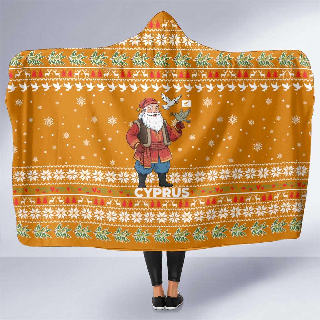 Cyprus Christmas Hooded Blanket with Santa Holding Doves Olive Branch Snowflakes and Holiday - Wonder Print Shop