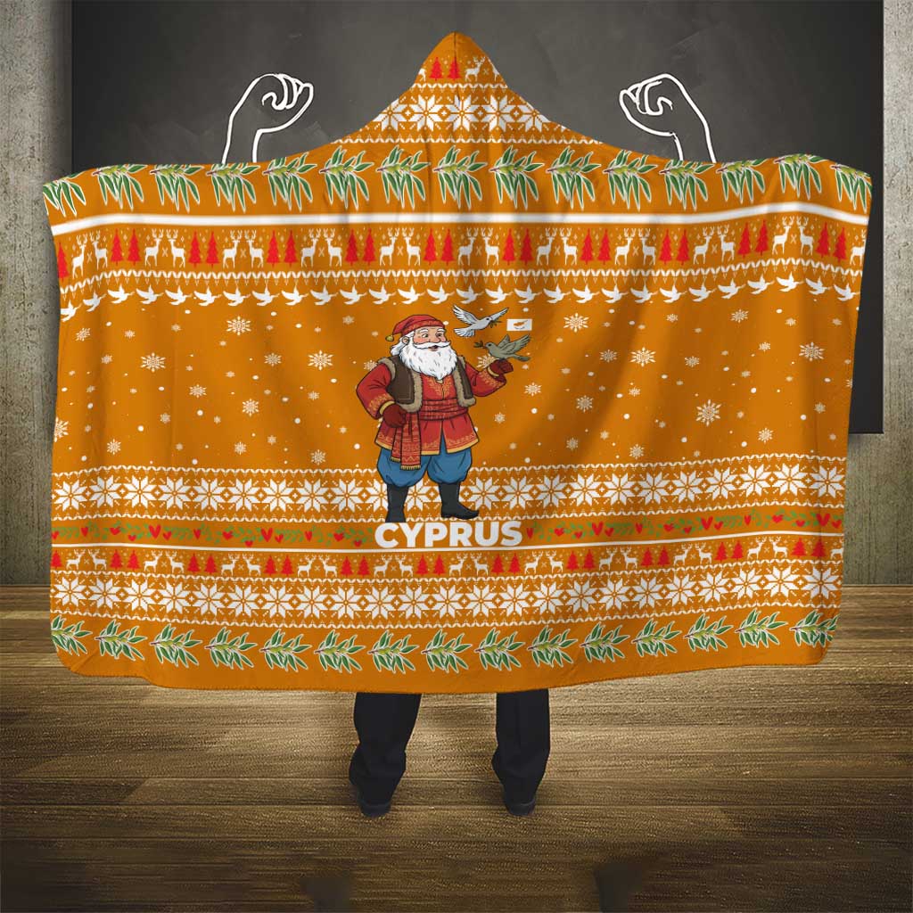 Cyprus Christmas Hooded Blanket with Santa Holding Doves Olive Branch Snowflakes and Holiday - Wonder Print Shop
