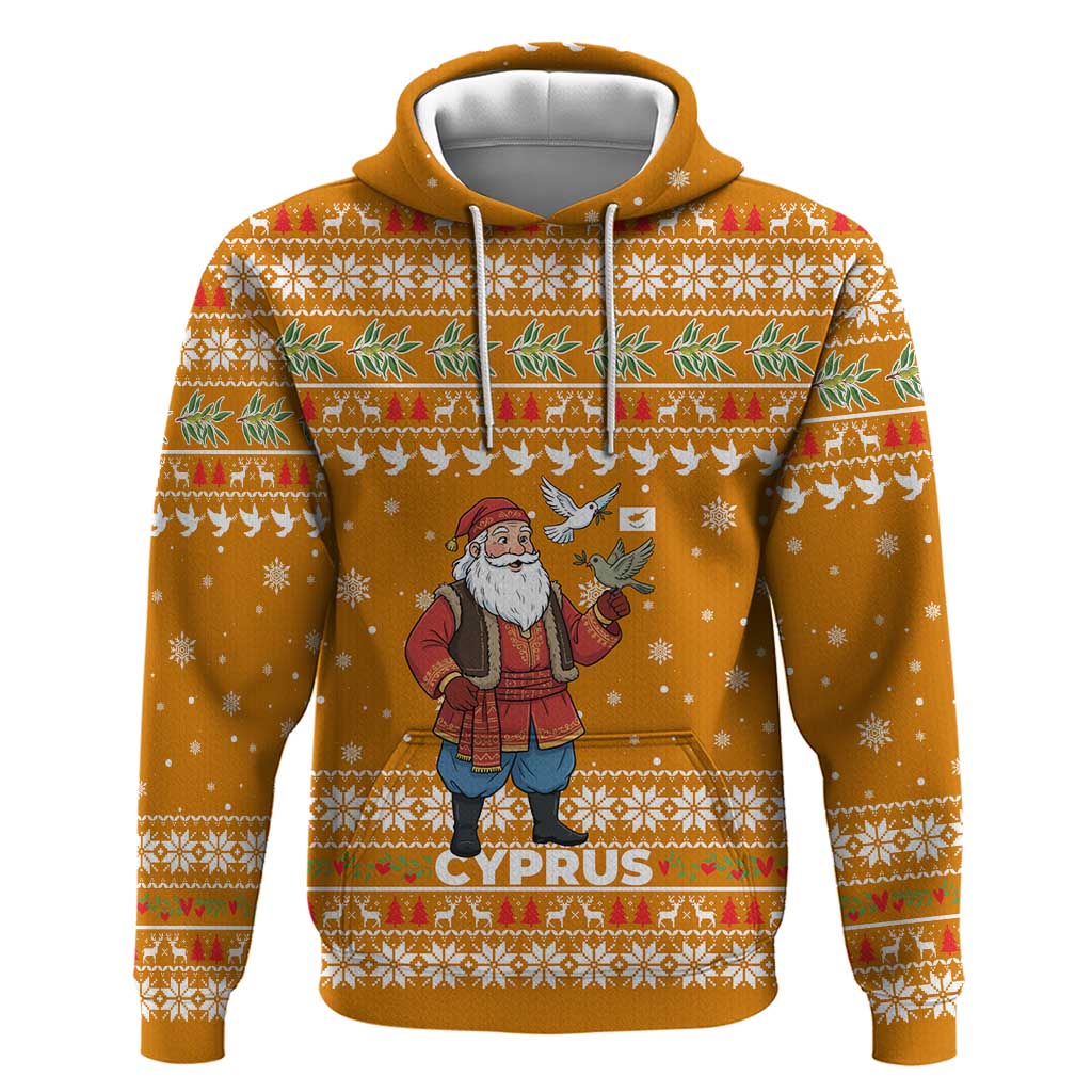 Cyprus Christmas Hoodie with Santa Holding Doves Olive Branch Snowflakes and Holiday - Wonder Print Shop