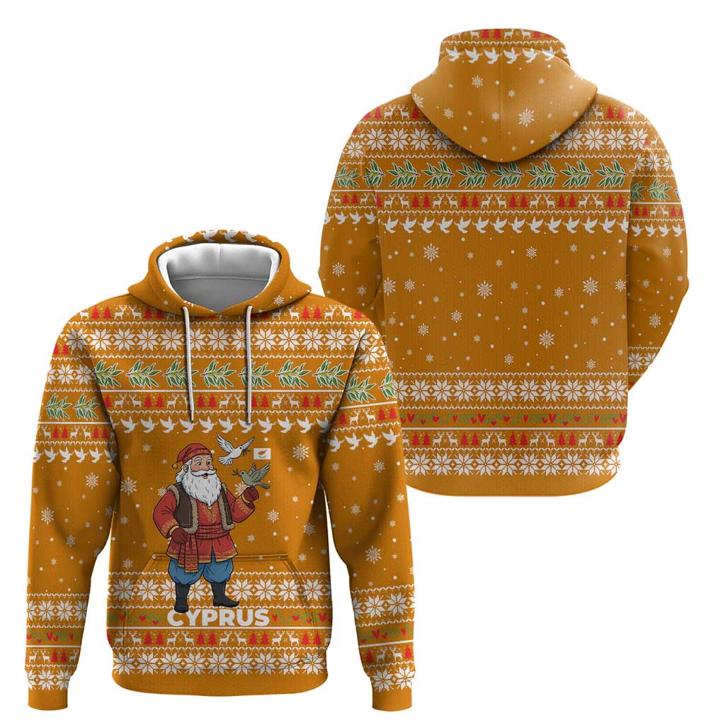 Cyprus Christmas Hoodie with Santa Holding Doves Olive Branch Snowflakes and Holiday - Wonder Print Shop