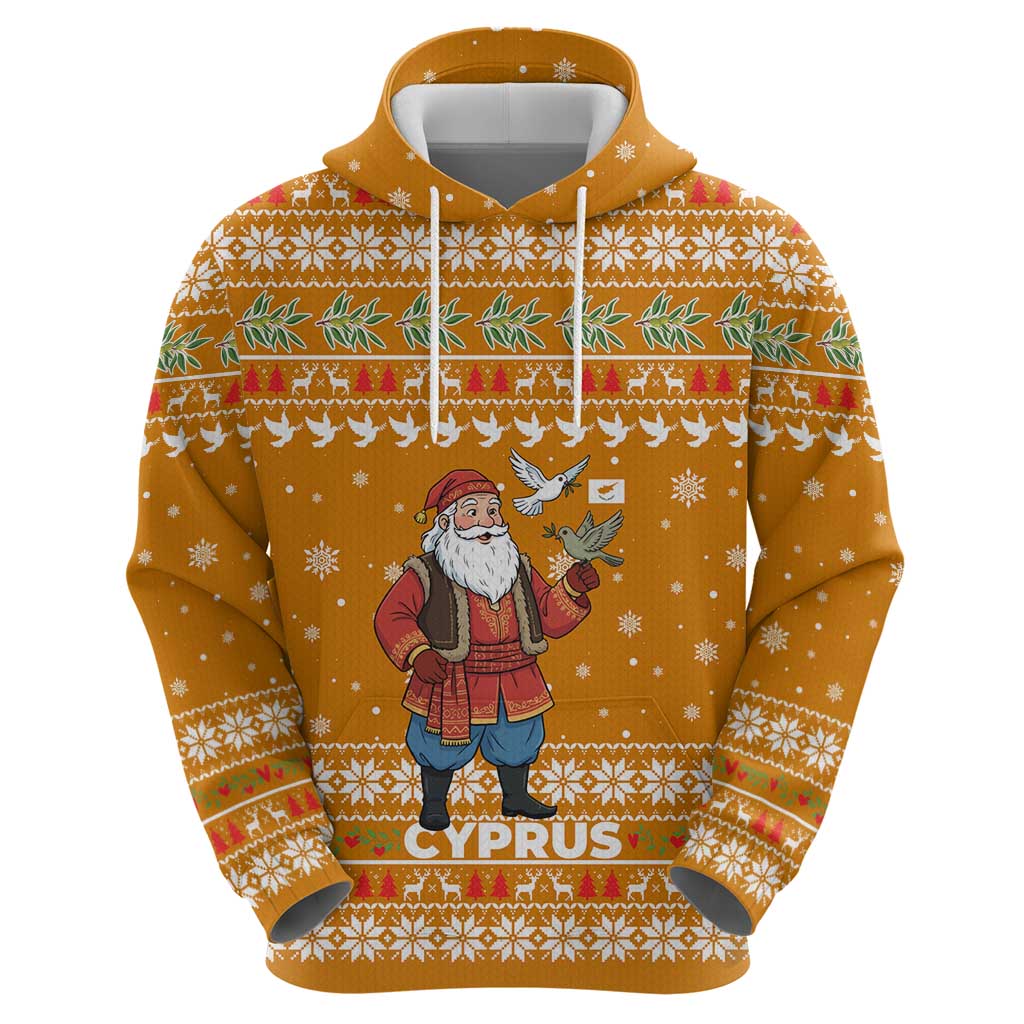 Cyprus Christmas Hoodie with Santa Holding Doves Olive Branch Snowflakes and Holiday - Wonder Print Shop