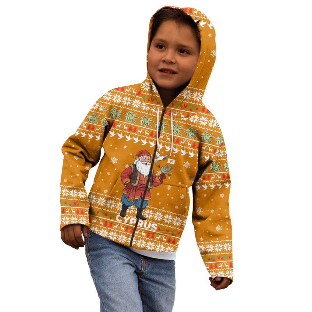 Cyprus Christmas Kid Hoodie with Santa Holding Doves Olive Branch Snowflakes and Holiday - Wonder Print Shop