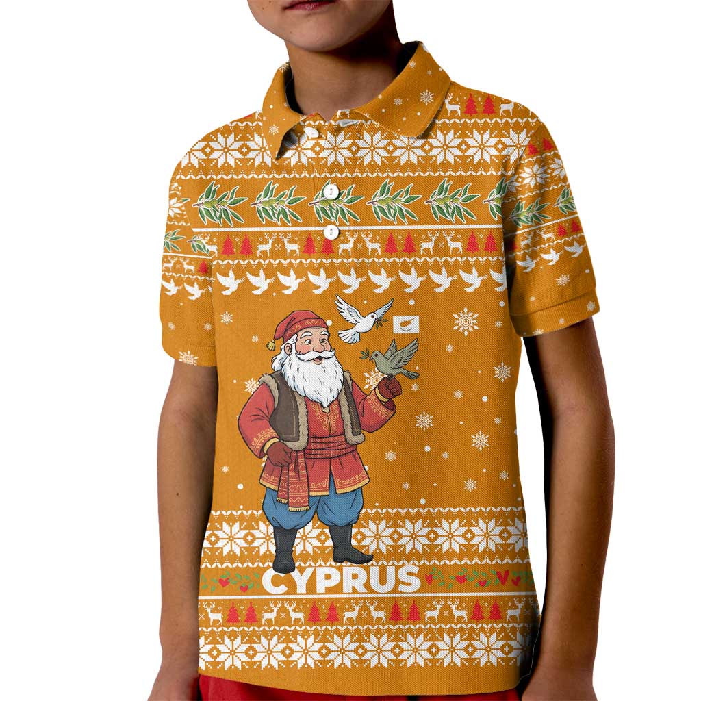 Cyprus Christmas Kid Polo Shirt with Santa Holding Doves Olive Branch Snowflakes and Holiday - Wonder Print Shop