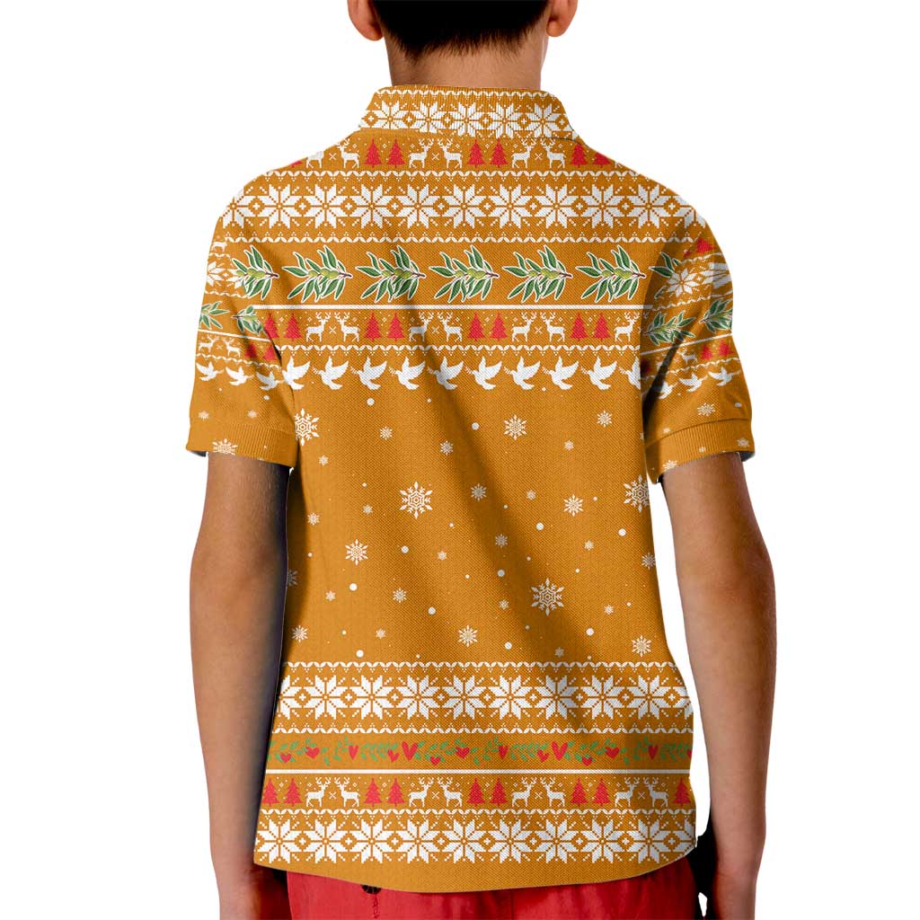 Cyprus Christmas Kid Polo Shirt with Santa Holding Doves Olive Branch Snowflakes and Holiday - Wonder Print Shop