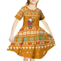 Cyprus Christmas Kid Short Sleeve Dress with Santa Holding Doves Olive Branch Snowflakes and Holiday - Wonder Print Shop