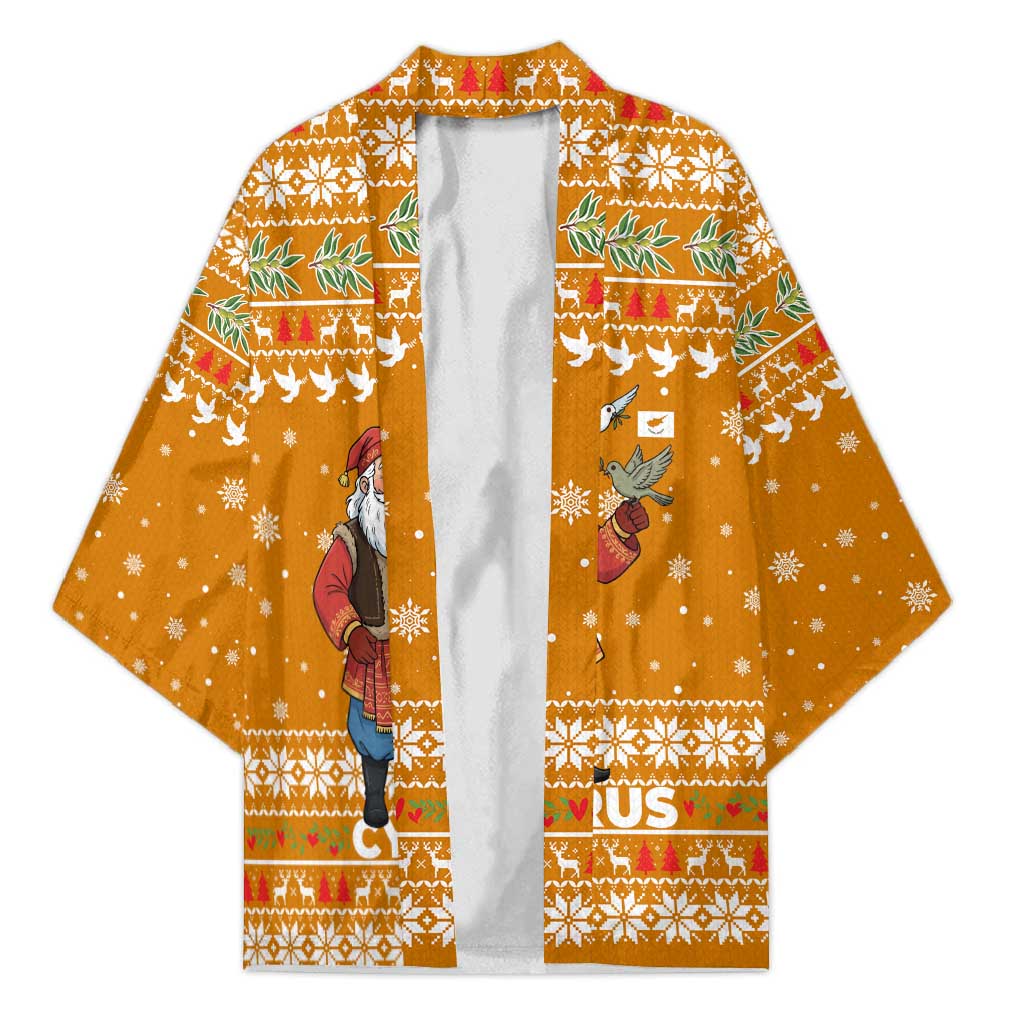 Cyprus Christmas Kimono with Santa Holding Doves Olive Branch Snowflakes and Holiday - Wonder Print Shop